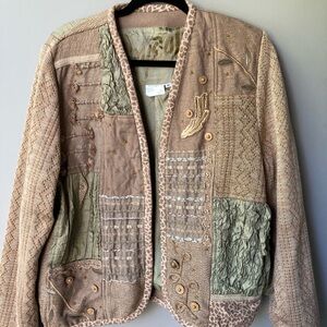 VTG Crystal handwoven embellished wearable art patchwork Women's Jacket M